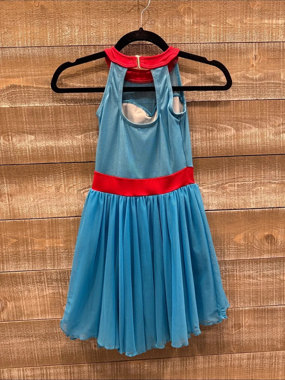 The Lineup Girls Large Blue and Red Belted Tulle figure skating/ dance Costume